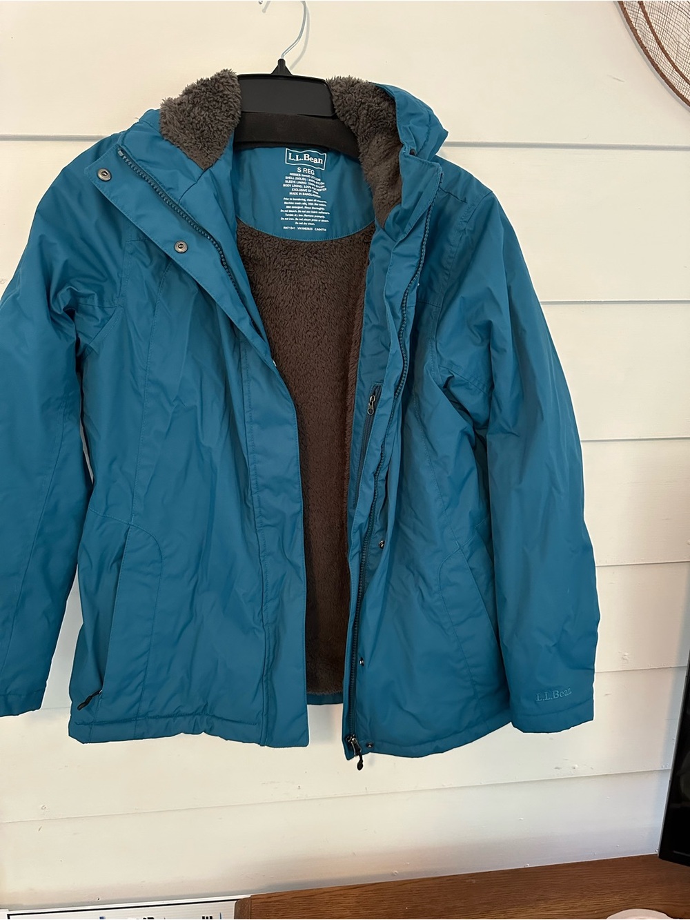 L.L. Bean Teal Waterproof Ski Jacket with Brown Fleece Lining